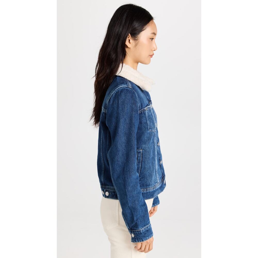 PAIGE Rowan Faux Shearling Trim Denim Jacket JAMEE DISTRESSED Size X-Large - Picture 4 of 5